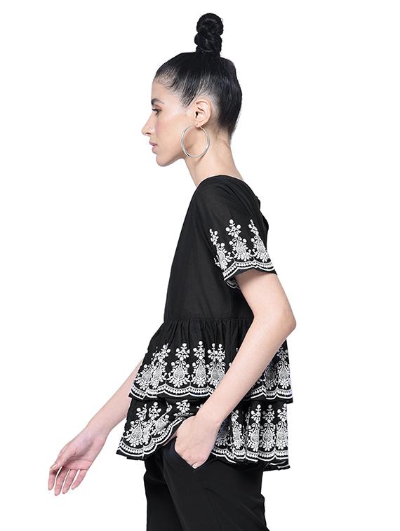 embroidered layered gathered hem top - 15529002 - Zoom Image - 2