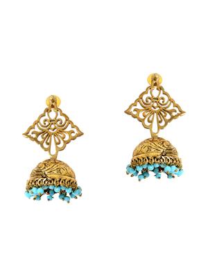 blue gold tone jhumka - 15529016 - Standard Image - 2