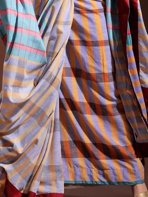 checkered violet printed saree with blouse - 15529530 - Standard Image - 2
