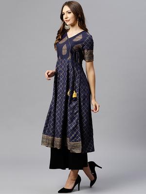 Gold Foil print angrakha kurta - 15529614 - Standard Image - 2