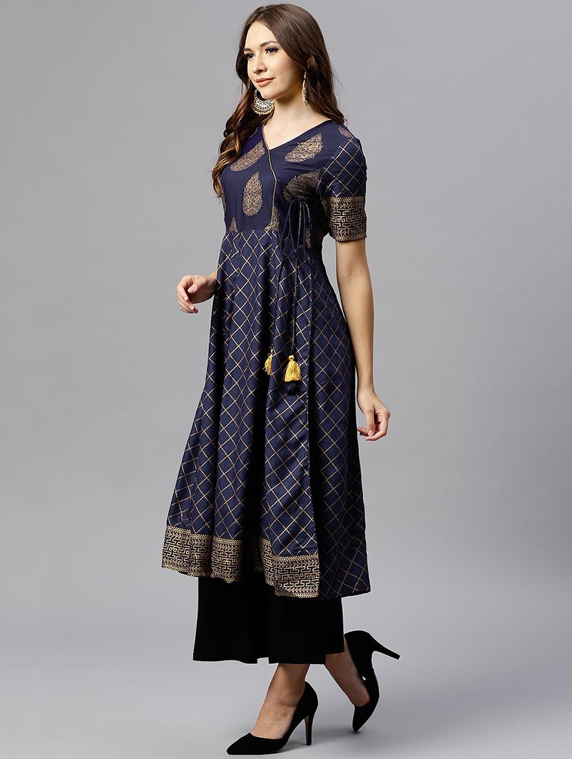 Gold Foil print angrakha kurta - 15529614 - Zoom Image - 2