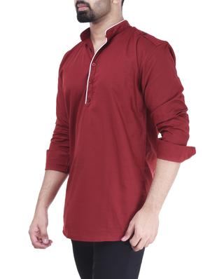 red cotton short kurta - 15531199 - Standard Image - 2