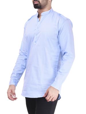 light blue cotton short kurta - 15531202 - Standard Image - 2