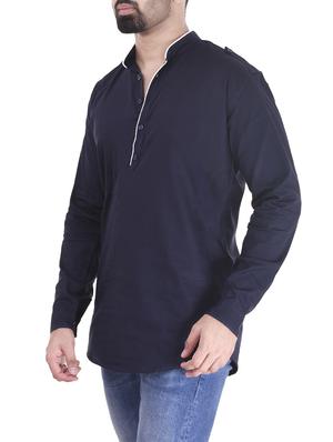 navy blue cotton short kurta - 15531203 - Standard Image - 2