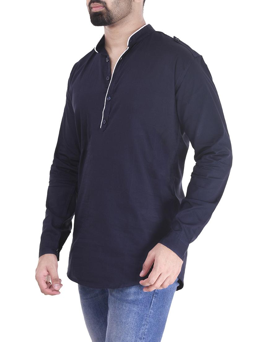 navy blue cotton short kurta - 15531203 - Zoom Image - 2
