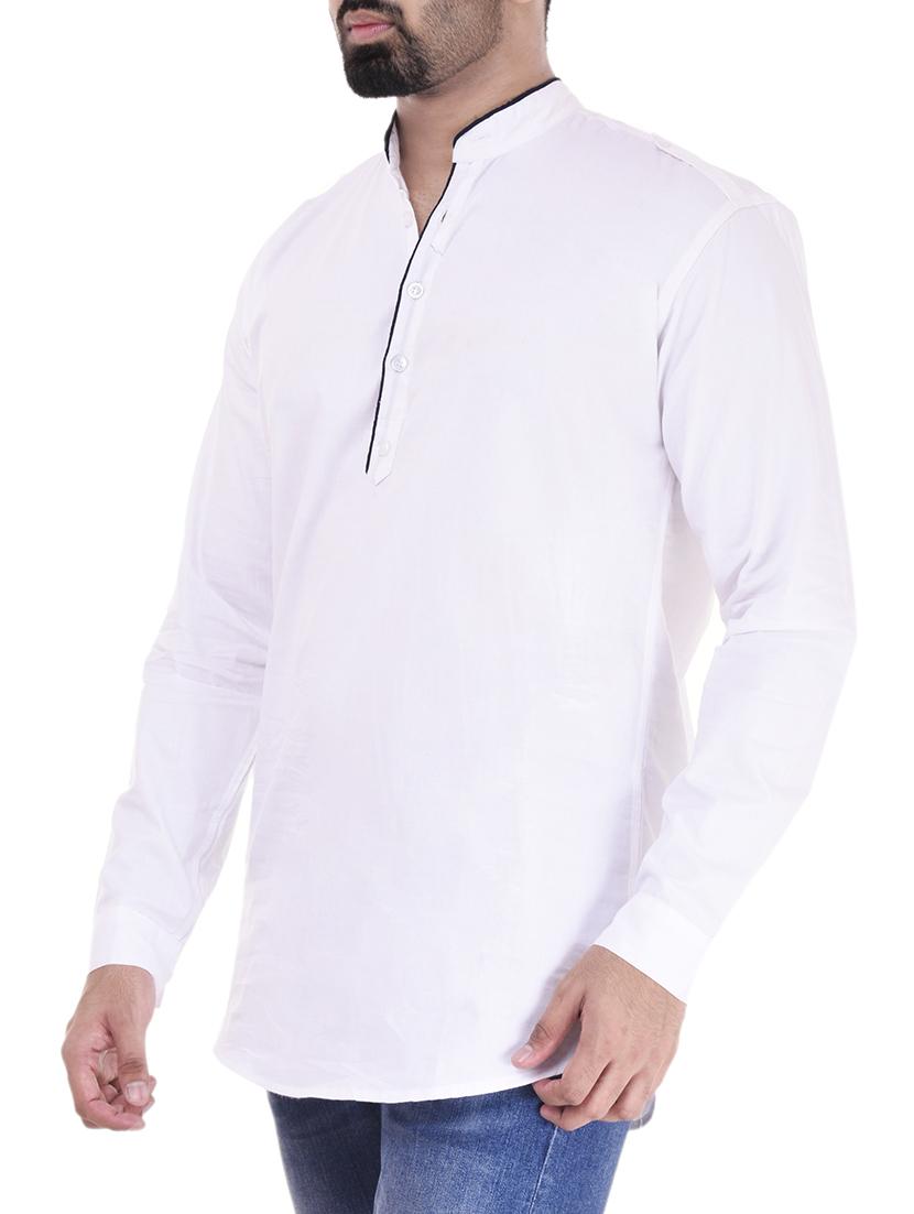white cotton short kurta - 15531206 - Zoom Image - 2