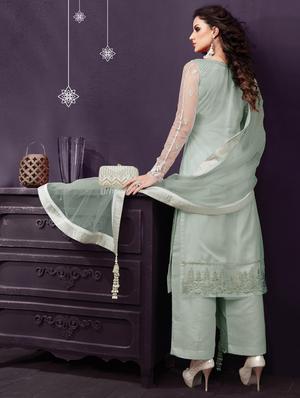 Zari embroidered slit palazzo suit set - 15533017 - Standard Image - 2
