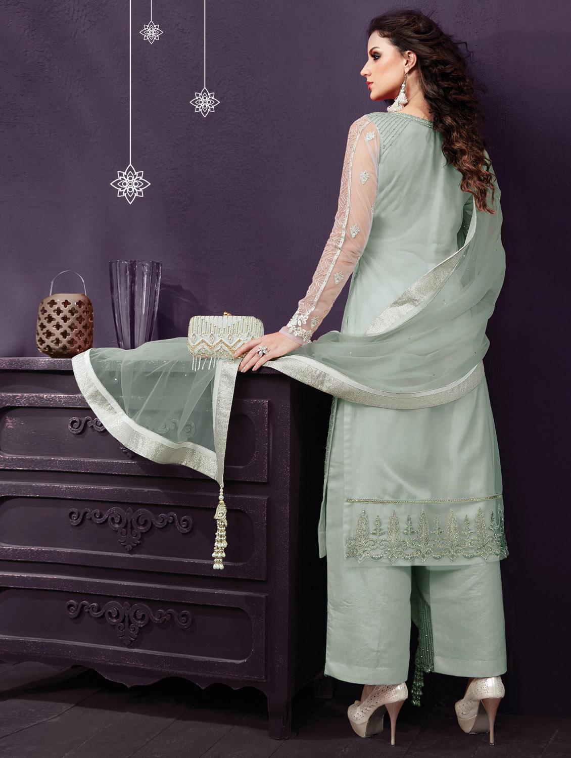Zari embroidered slit palazzo suit set - 15533017 - Zoom Image - 2