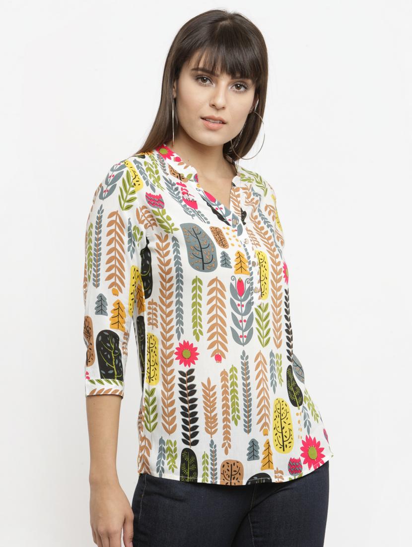 mandarin neck printed top - 15533804 - Zoom Image - 2