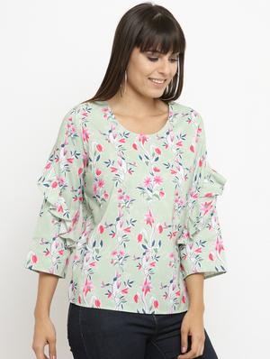 ruffled detail sleeved printed top - 15533821 - Standard Image - 2