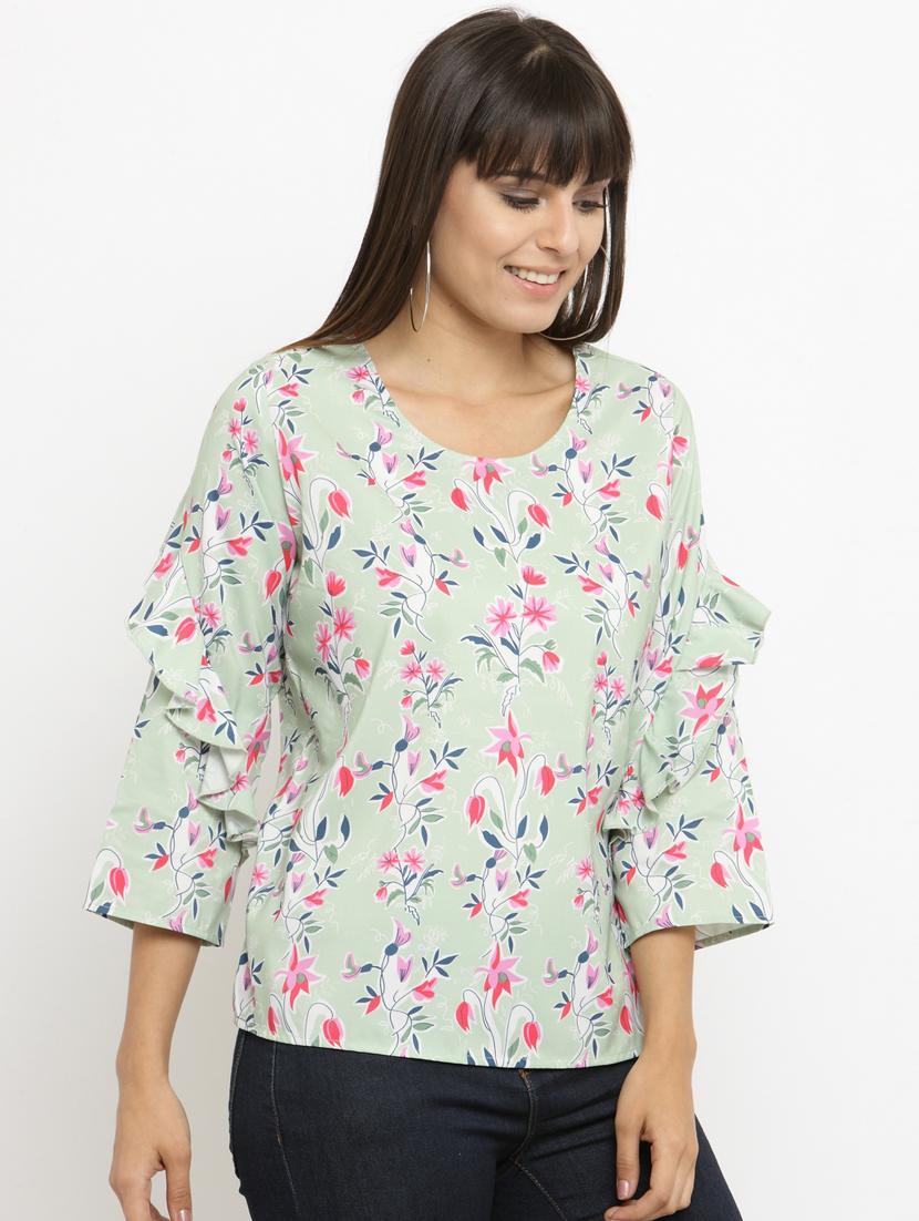 ruffled detail sleeved printed top - 15533821 - Zoom Image - 2