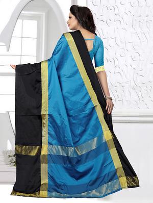 contrast bordered saree with blouse - 15535202 - Standard Image - 2