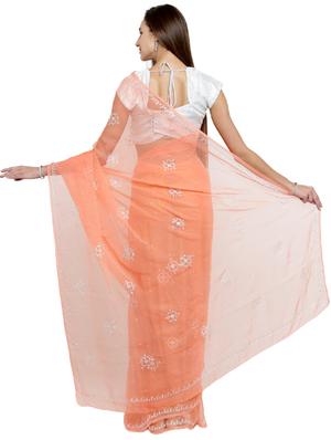 sequined embellished peach saree with blouse - 15537626 - Standard Image - 2