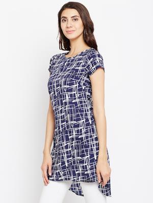 round neck printed high low kurti - 15538234 - Standard Image - 2