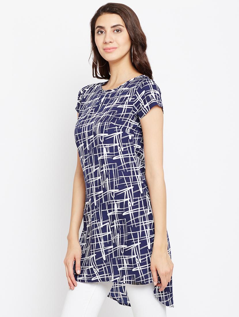 round neck printed high low kurti - 15538234 - Zoom Image - 2
