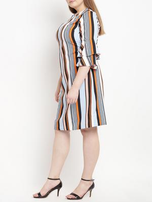 Striped flared sleeved dress - 15538307 - Standard Image - 2