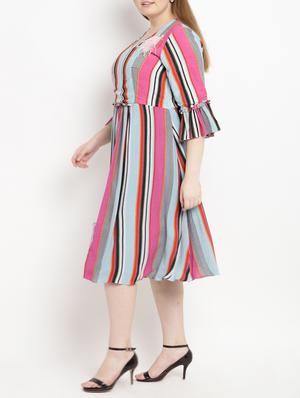 Striped frill detail dress - 15538311 - Standard Image - 2