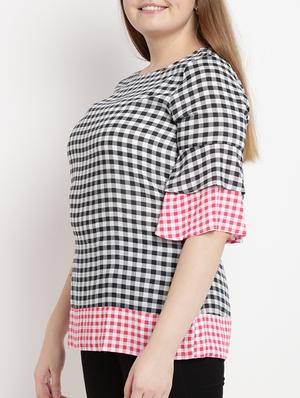 checked flared sleeved top - 15538329 - Standard Image - 2