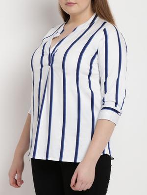 Striped notch neck top - 15538346 - Standard Image - 2