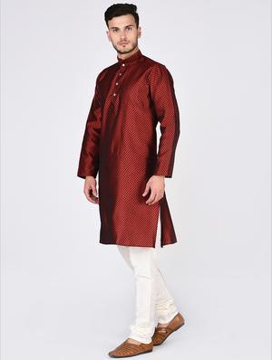 red dupion kurta pyjama set - 15544637 - Standard Image - 2