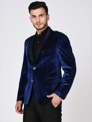 blue velvet casual blazer - 15544973 - Standard Image - 2