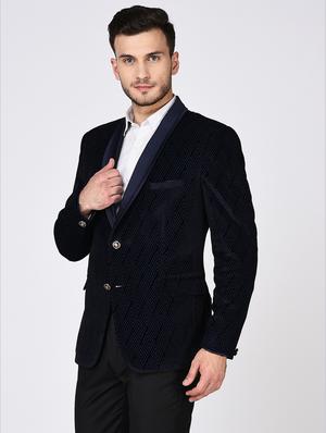 navy blue velvet casual blazer - 15544975 - Standard Image - 2