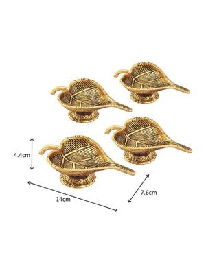 leaf shaped diya set of 4 pc in metal antique gold plated by handicrafts paradise - 15559021 - Standard Image - 2