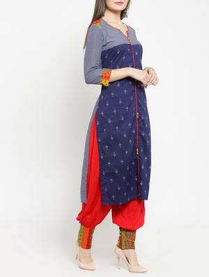 Printed piping kurta with salwar set - 15559883 - Standard Image - 2