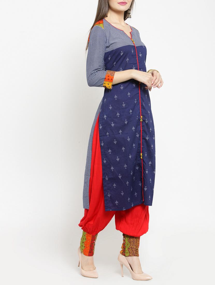 Printed piping kurta with salwar set - 15559883 - Zoom Image - 2