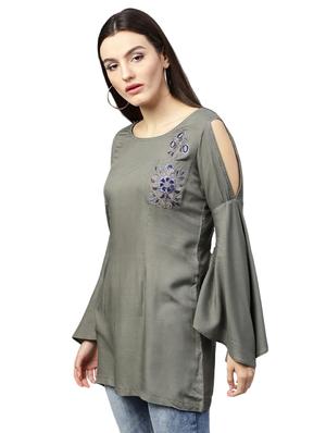bell sleeved embroidered tunic - 15559898 - Standard Image - 2