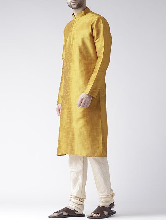 yellow silk blend kurta pyjama set - 15560124 - Zoom Image - 2