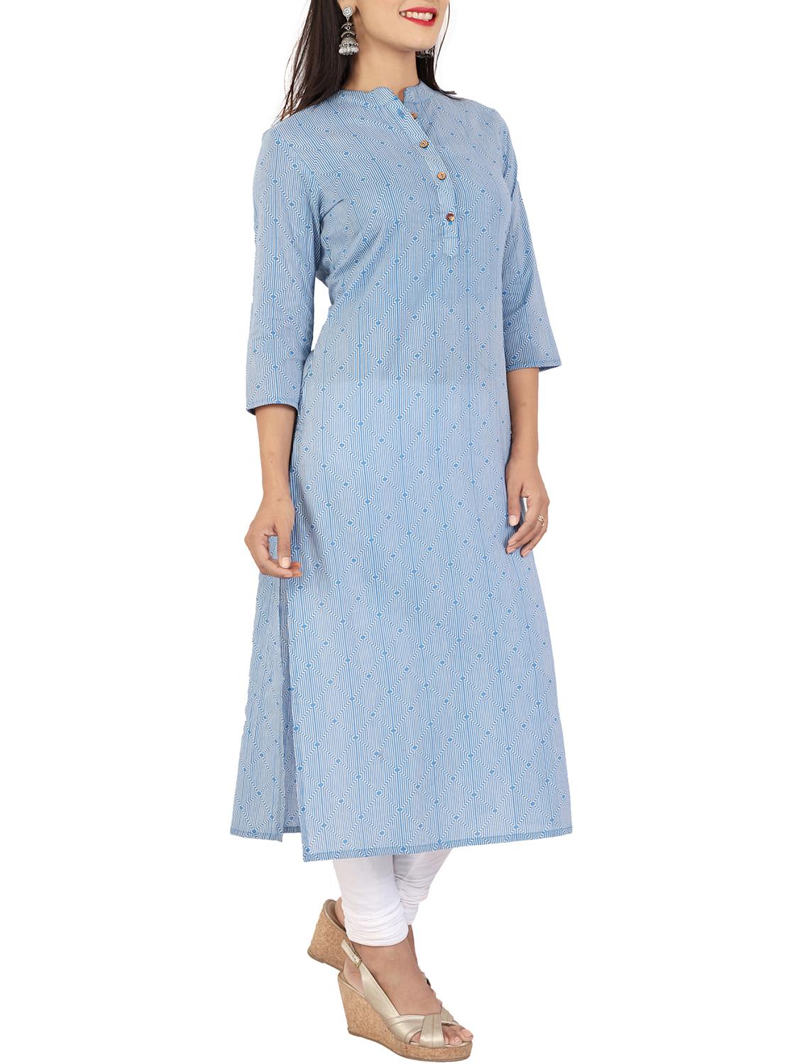 a-line stripes placket kurta - 15565364 - Zoom Image - 2