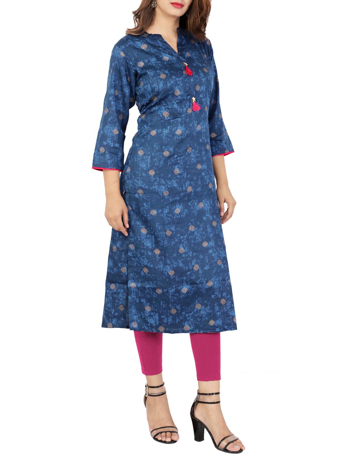 Indigo foil print straight kurta - 15565368 - Zoom Image - 2
