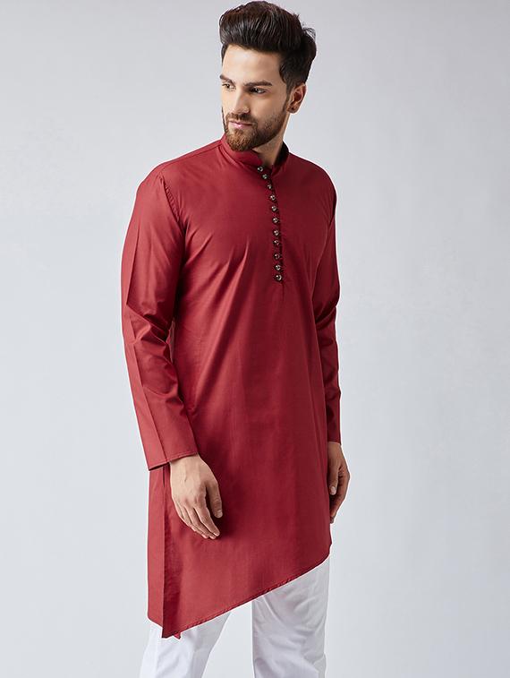 red solid asymmetric kurta - 15565624 - Zoom Image - 2
