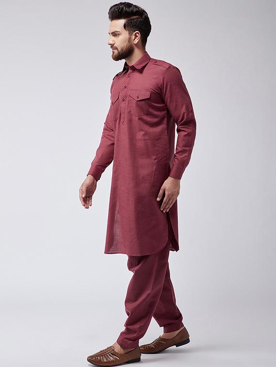 maroon cotton pathani set - 15566022 - Zoom Image - 2