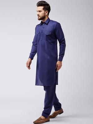 navy blue cotton pathani set - 15566023 - Standard Image - 2