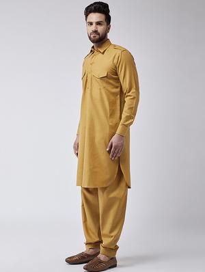 yellow cotton pathani set - 15566024 - Standard Image - 2