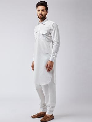 white cotton pathani set - 15566025 - Standard Image - 2