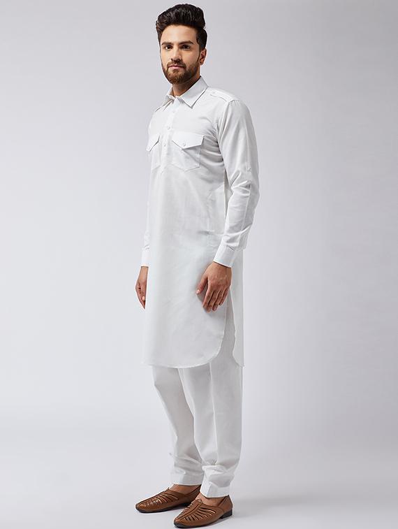 white cotton pathani set - 15566025 - Zoom Image - 2