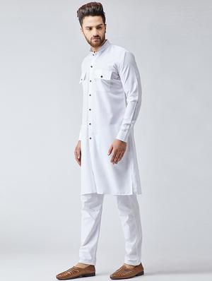 white cotton kurta pyjama set - 15566051 - Standard Image - 2