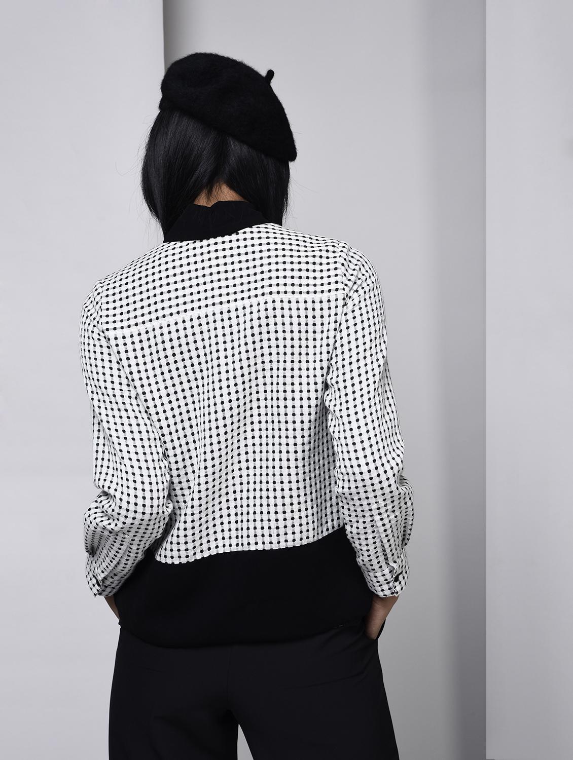 monochrome tie up neck shirt - 15566241 - Zoom Image - 2