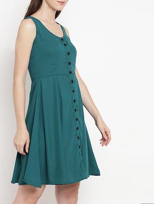 button up solid a-line dress - 15566285 - Standard Image - 2