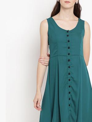 button up solid a-line dress - 15566285 - Standard Image - 5