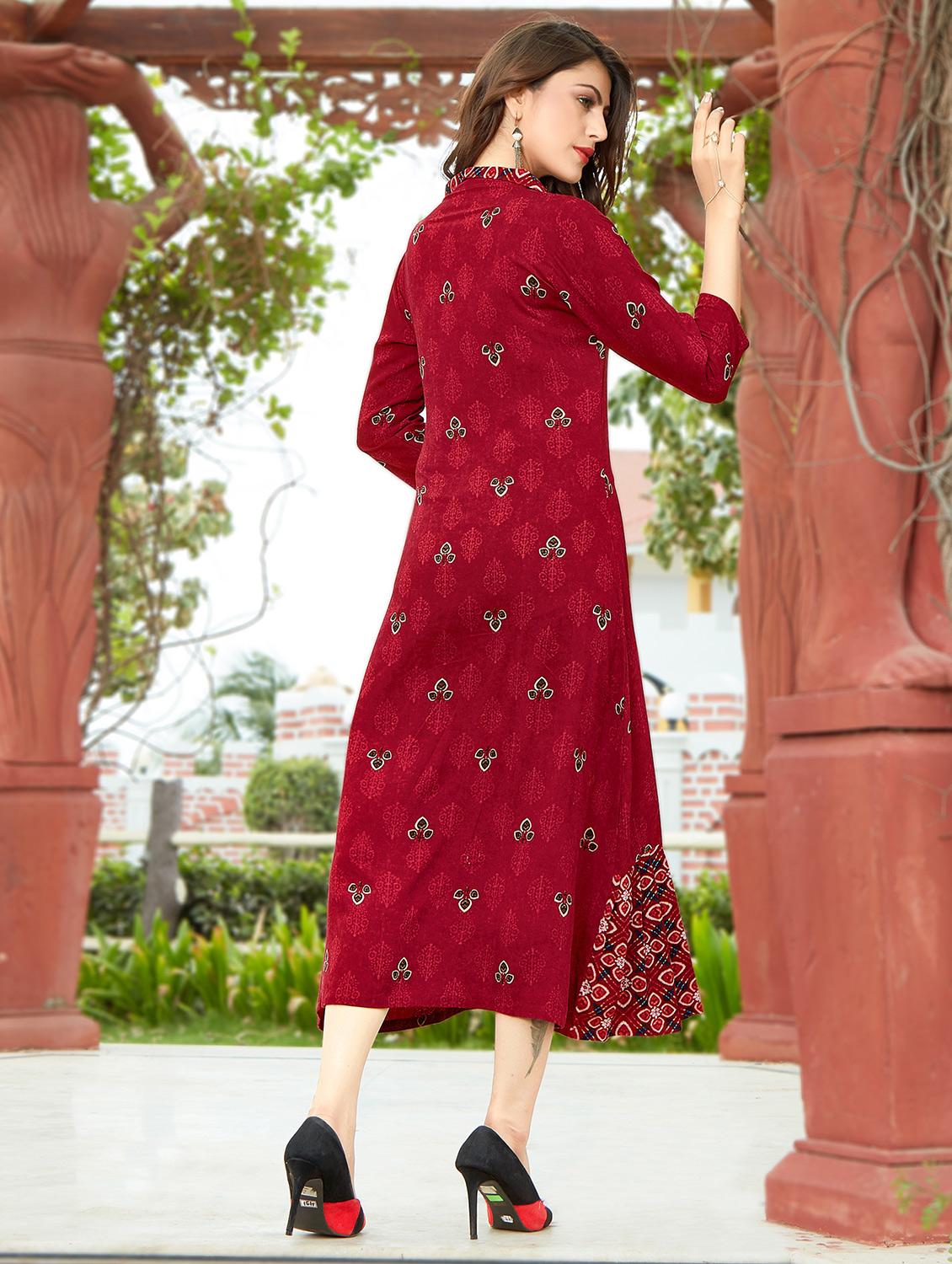 Burgundy A-line printed dress - 15567920 - Zoom Image - 2