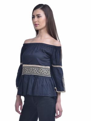 black embroidered off shoulder top - 15569330 - Standard Image - 2