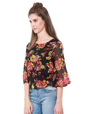 slit back tie up detail floral top - 15570187 - Standard Image - 2