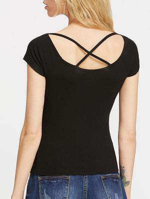 cross detail neck ribbed top - 15570236 - Standard Image - 2
