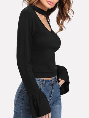 extended bell sleeve choker neck top - 15570238 - Standard Image - 2