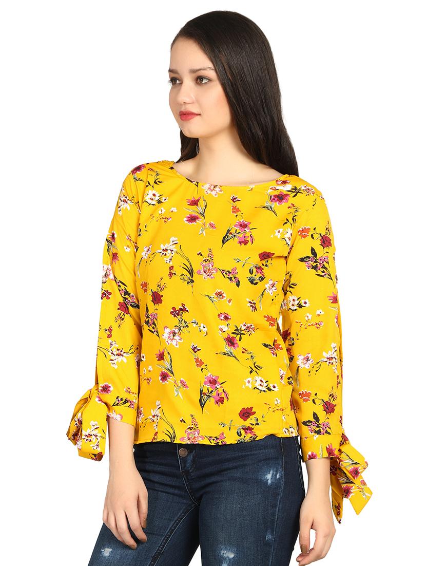 tie-knot slit sleeved floral top - 15571161 - Zoom Image - 2