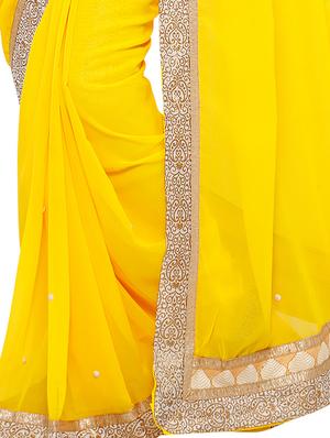 stone embellished yellow saree with blouse - 15571981 - Standard Image - 2